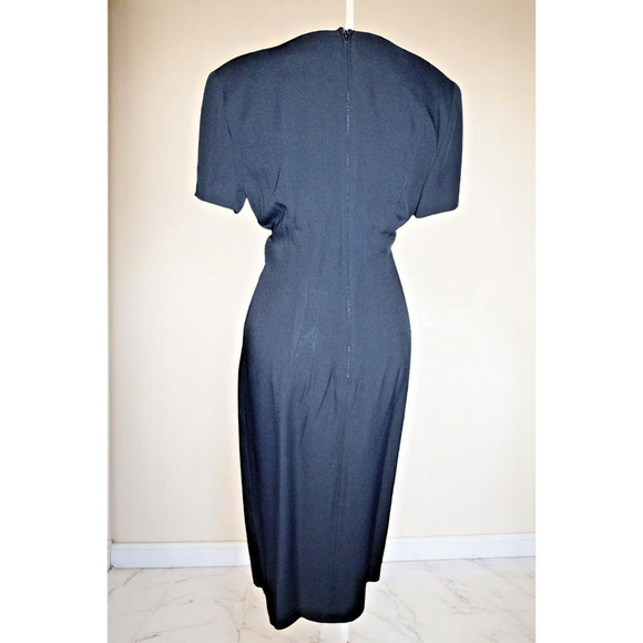 Vintage Donna Ricco Black Midi Dress Size 8 USA Made | 80s 90s Keyhole Neck - Picture 6 of 10